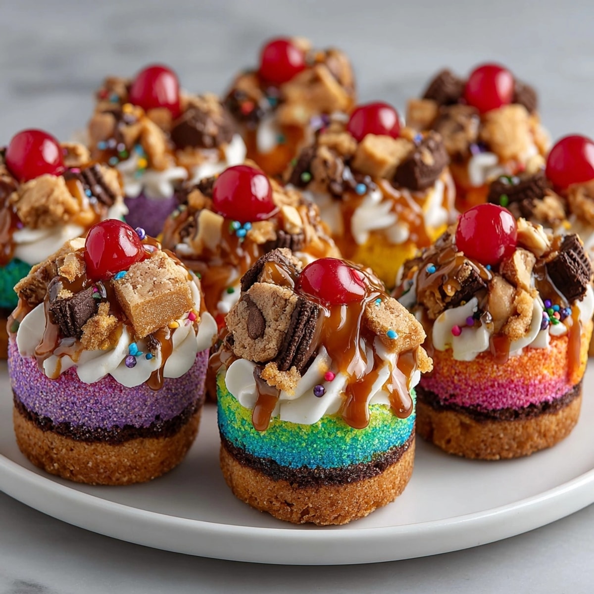 Colorful frosted Chaos Cake-Inspired Mini Cupcakes, perfect for parties and joyful celebrations.