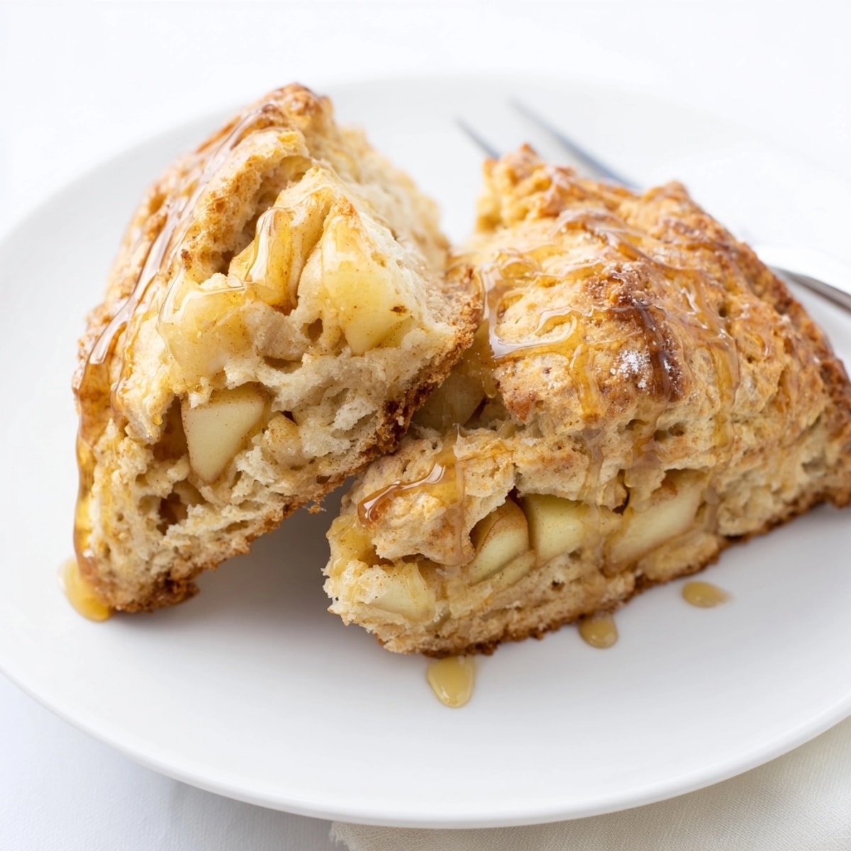 Warm, crumbly Cinnamon Honey Apple Scones, fresh from the oven, golden brown.