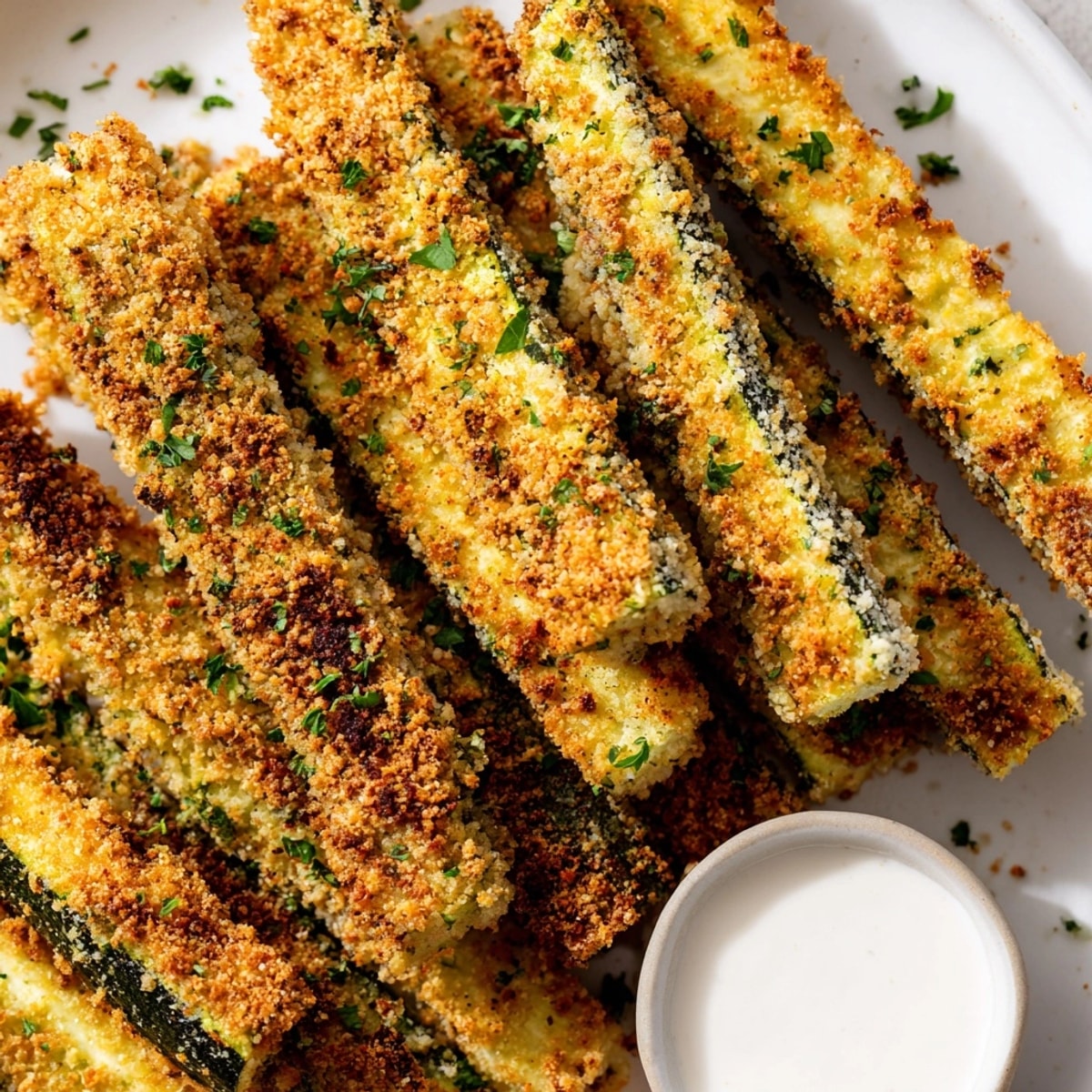 Golden, baked cheesy Cajun zucchini sticks, seasoned perfectly and ready to dip.