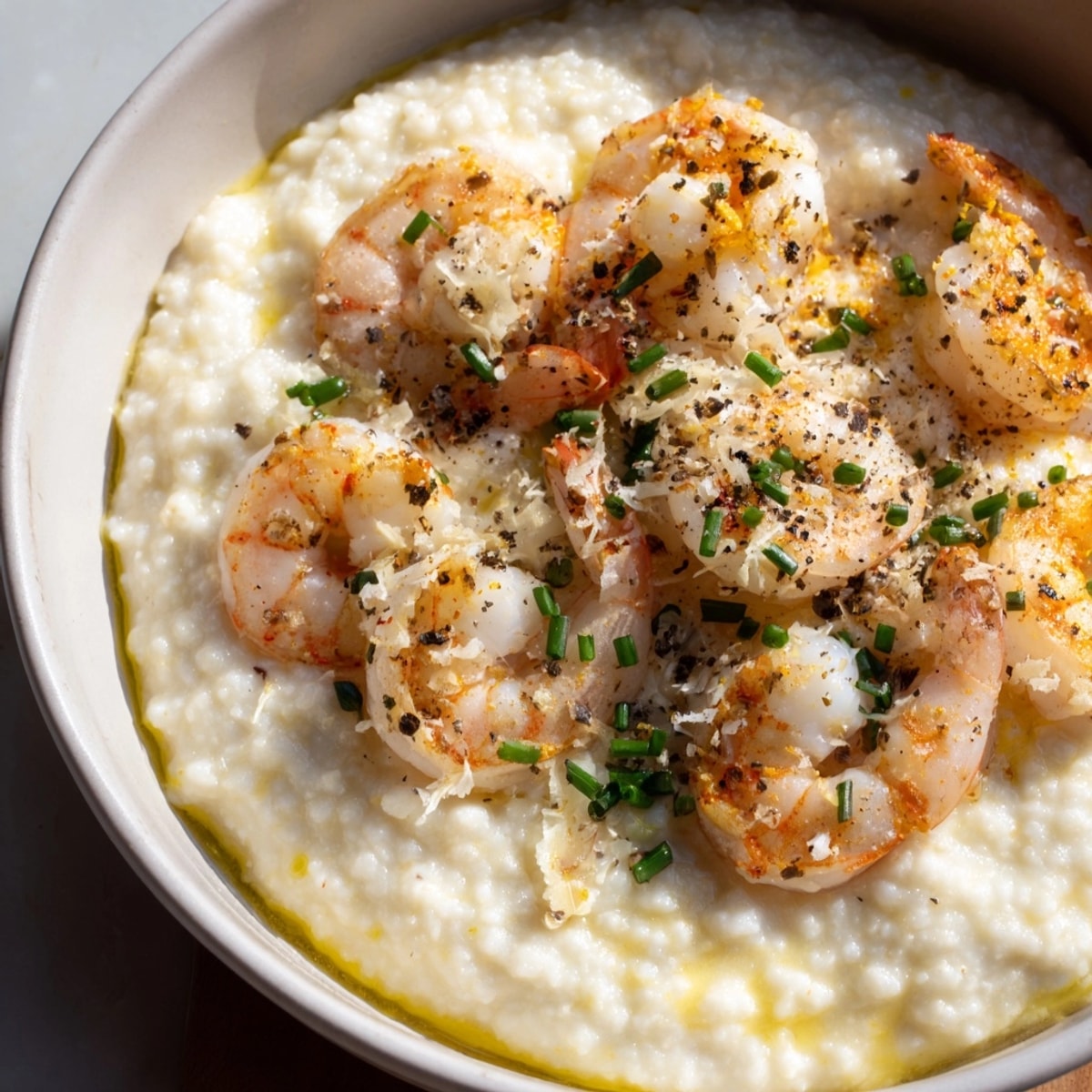 Golden Shrimp Parmesan Grits Bowl, a Southern culinary masterpiece with creamy-rich textures and flavors.