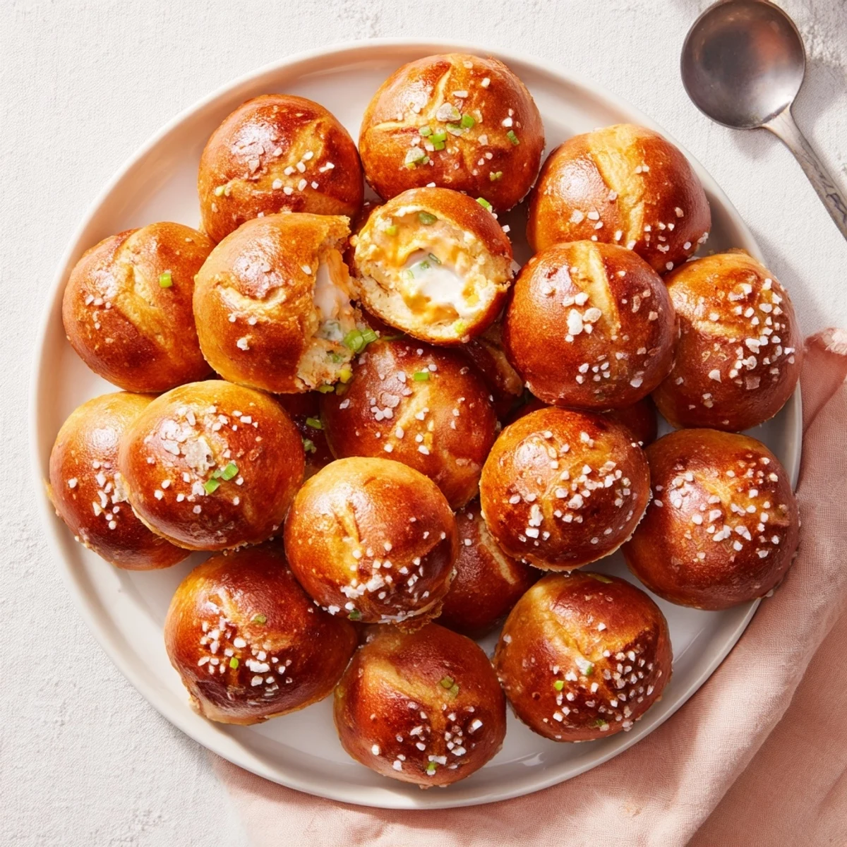 Savory Buffalo Ranch Pretzel Muffin Balls, golden brown and bursting with flavor.  