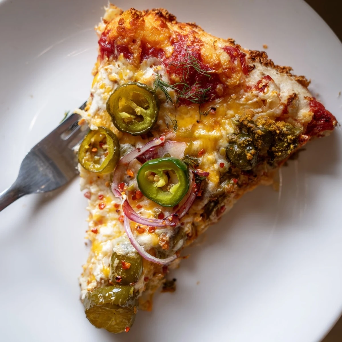 Delicious Cheesy Jalapeño Pickle Pizza Pie with crispy crust, spicy jalapeños, and tangy pickles.  