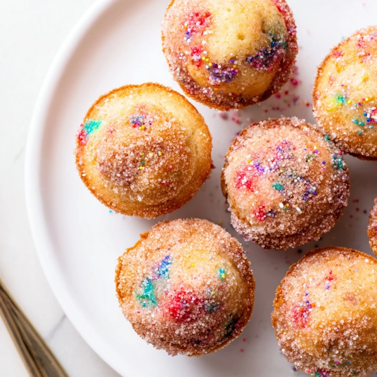 Colorful Funfetti Cinnamon Sugar Muffin Pops ready to delight at any gathering.  