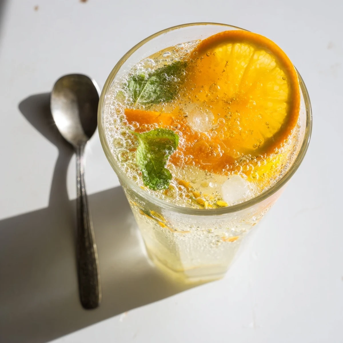 A refreshing probiotic soda mocktail with citrus and mint garnishes.  