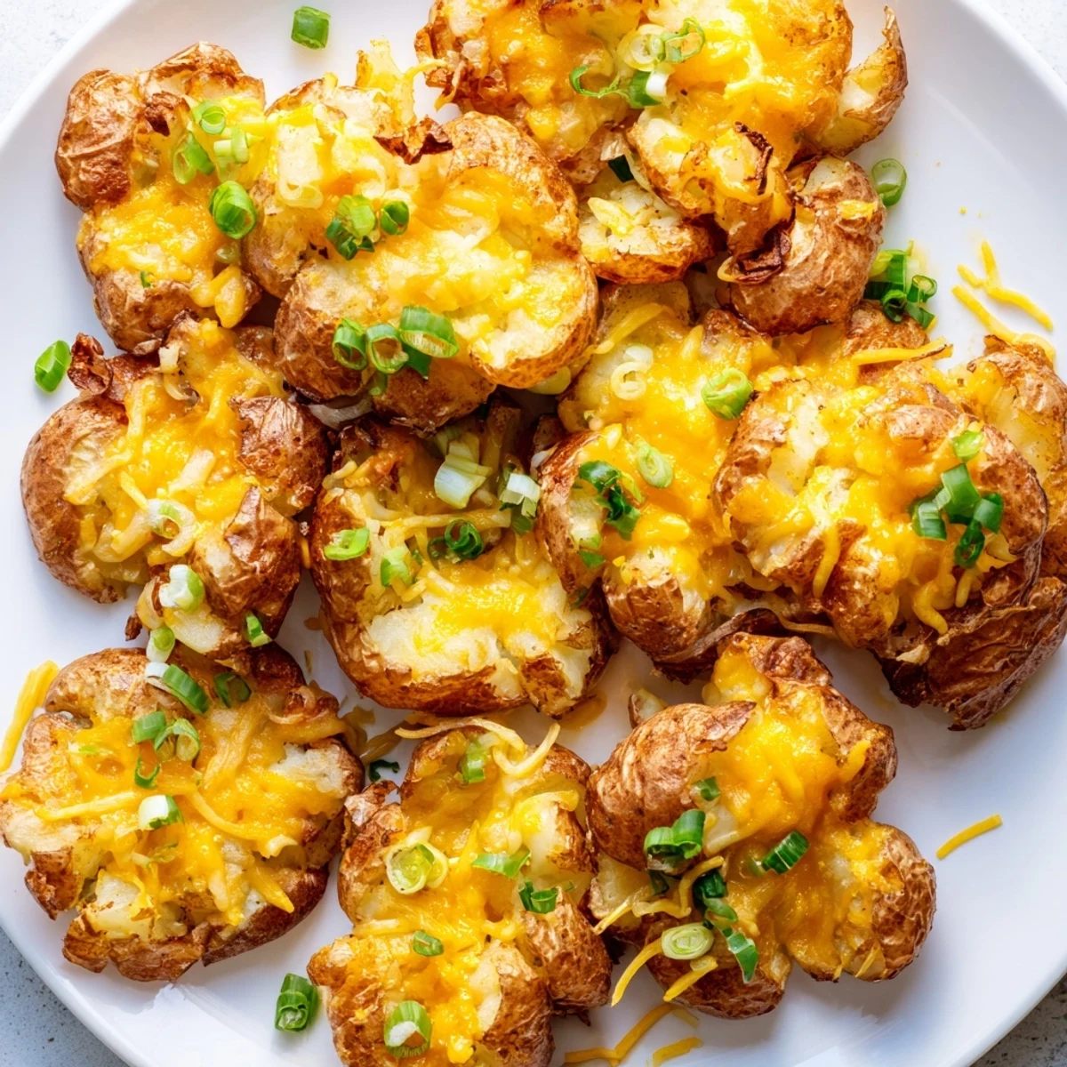 Delicious Smashed Green Onion Potato Bombs with crispy edges and cheesy goodness.