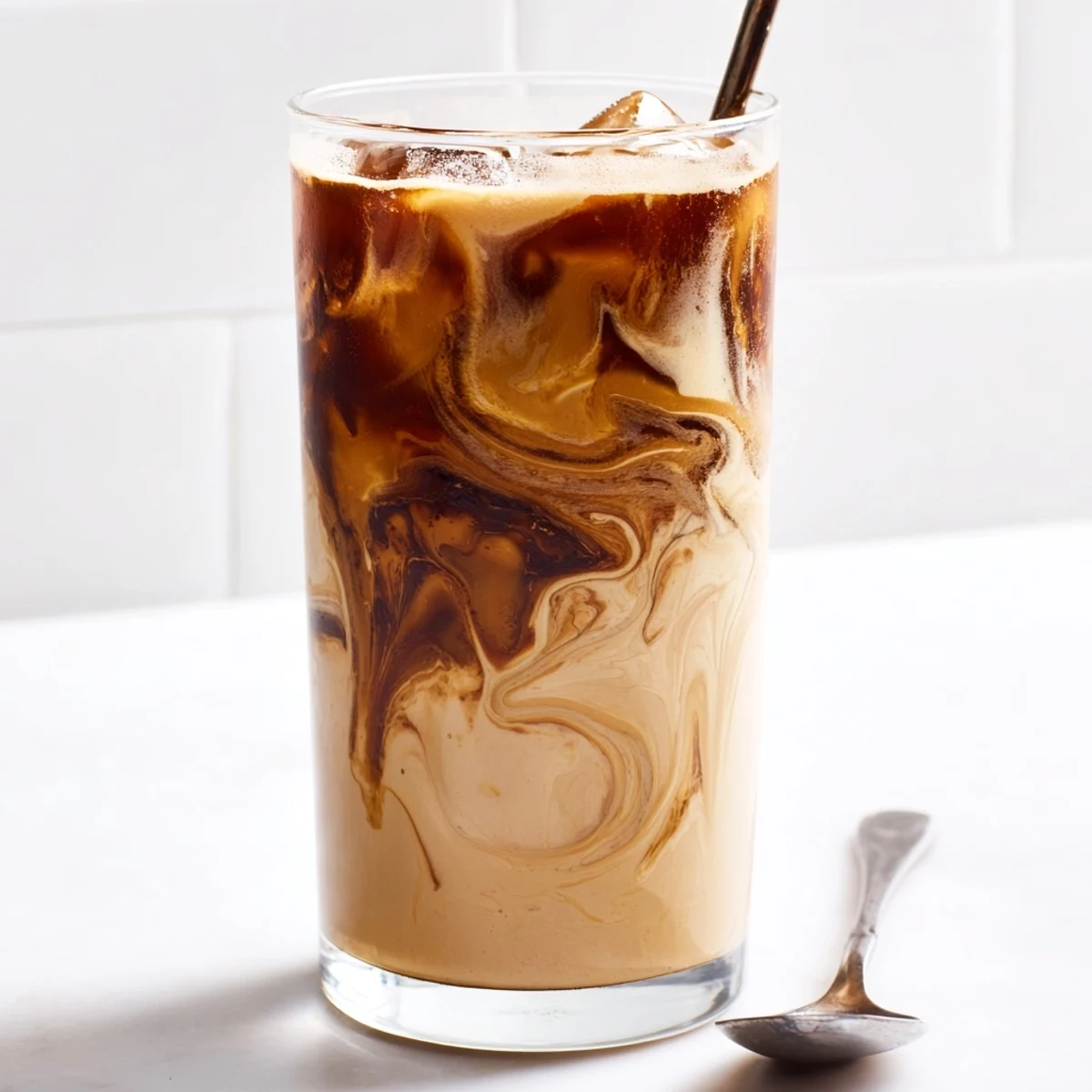 Refreshing tahini iced coffee served in tall glasses, rich and nutty delight.  