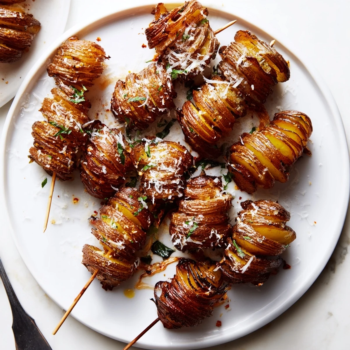 Crispy air-fryer tornado potatoes on skewers, seasoned for a delightful snack.  