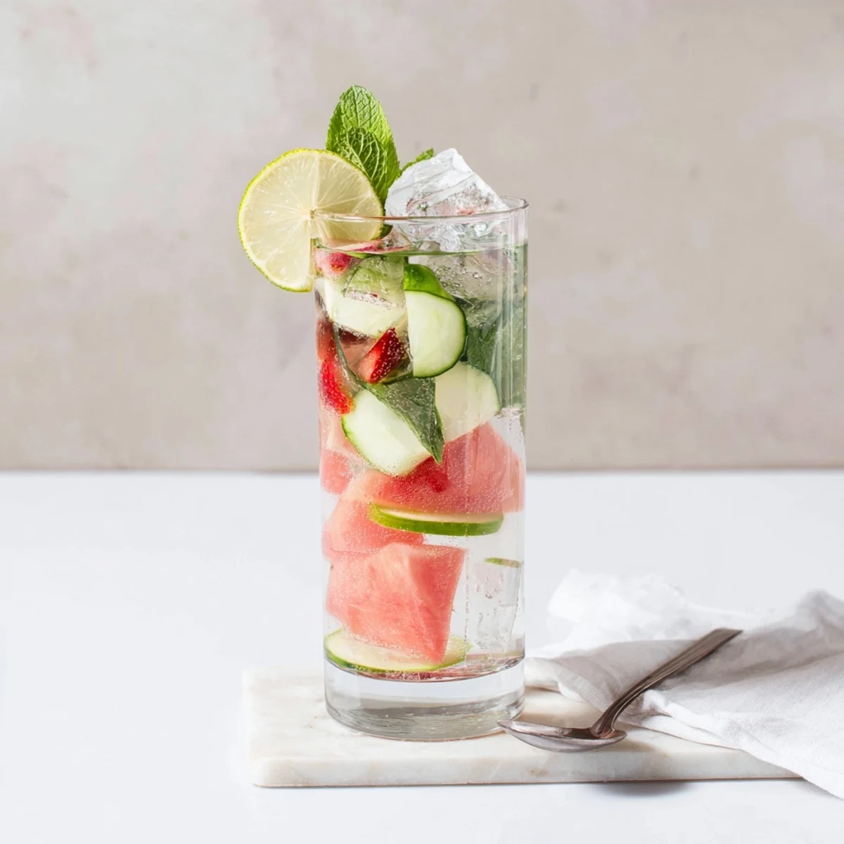 Refreshing water-based mocktails infused with fresh fruit and herbs for hydration.  