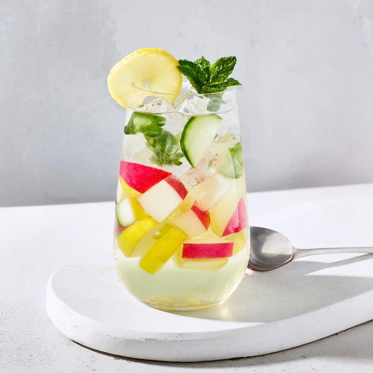 Cooling lemon-lime water-based mocktails garnished with citrus slices and mint sprigs.