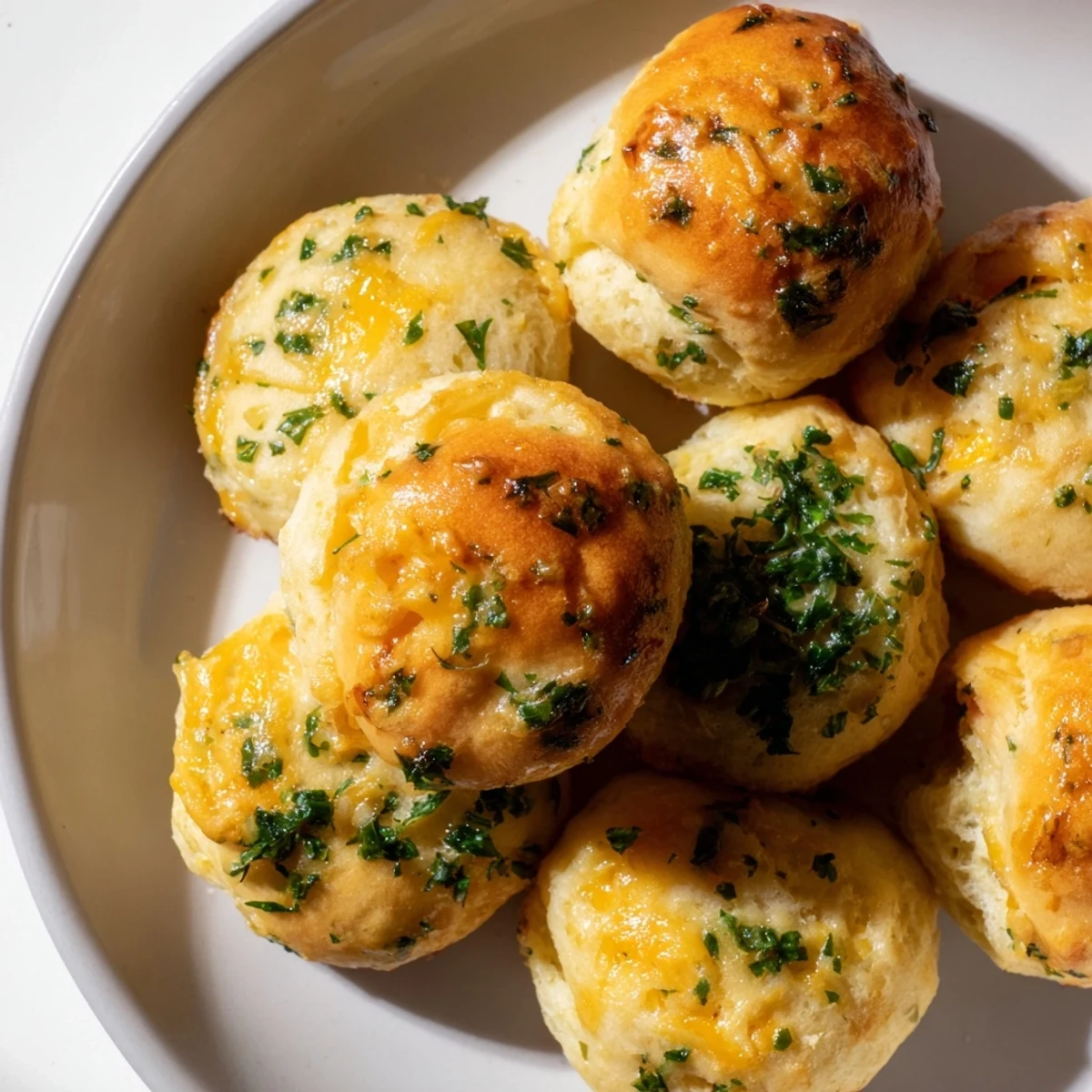 Golden-brown Mini Cheddar Bay Biscuit Pull-Aparts glistening with melted garlic butter, ideal for sharing.