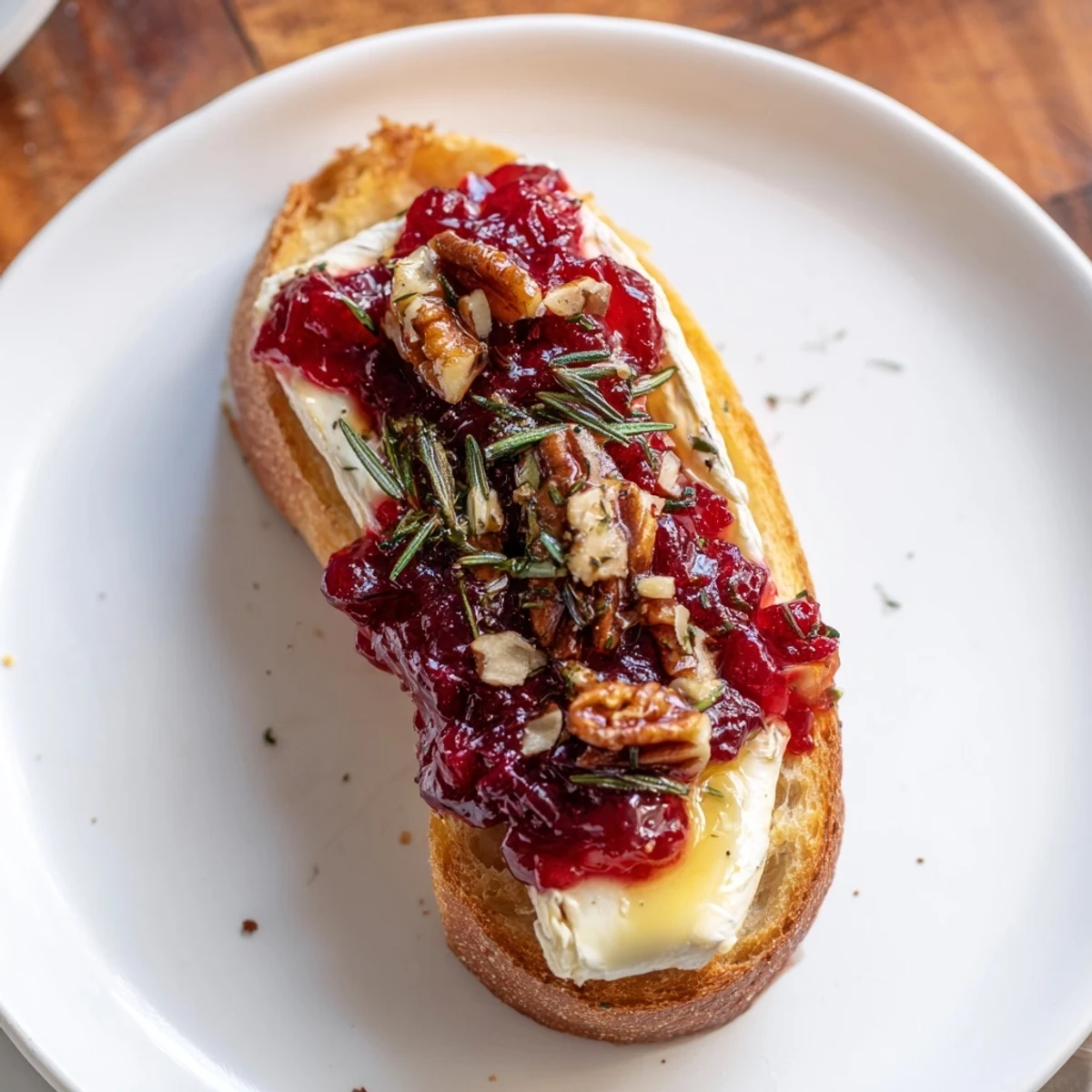 Close-up of Quick Cranberry Brie Crostini: creamy Brie with tart cranberry, perfect for holiday appetizers.