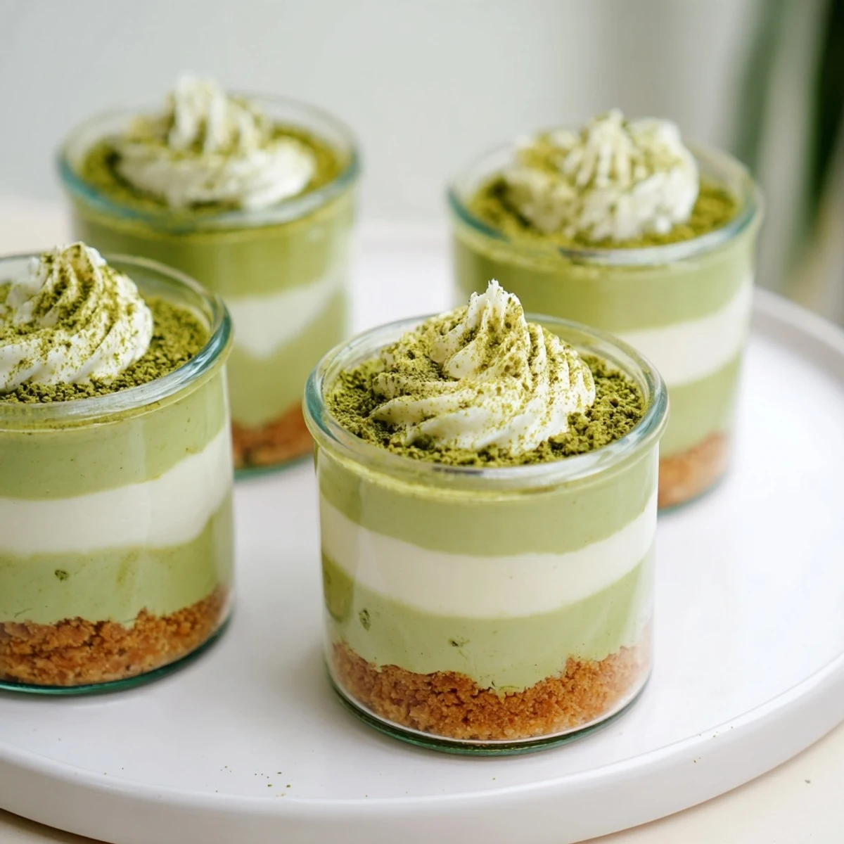 Imagine a bright Matcha Swirl Snowdrift Cheesecake Cup, swirled with green matcha and whipped cream on top.