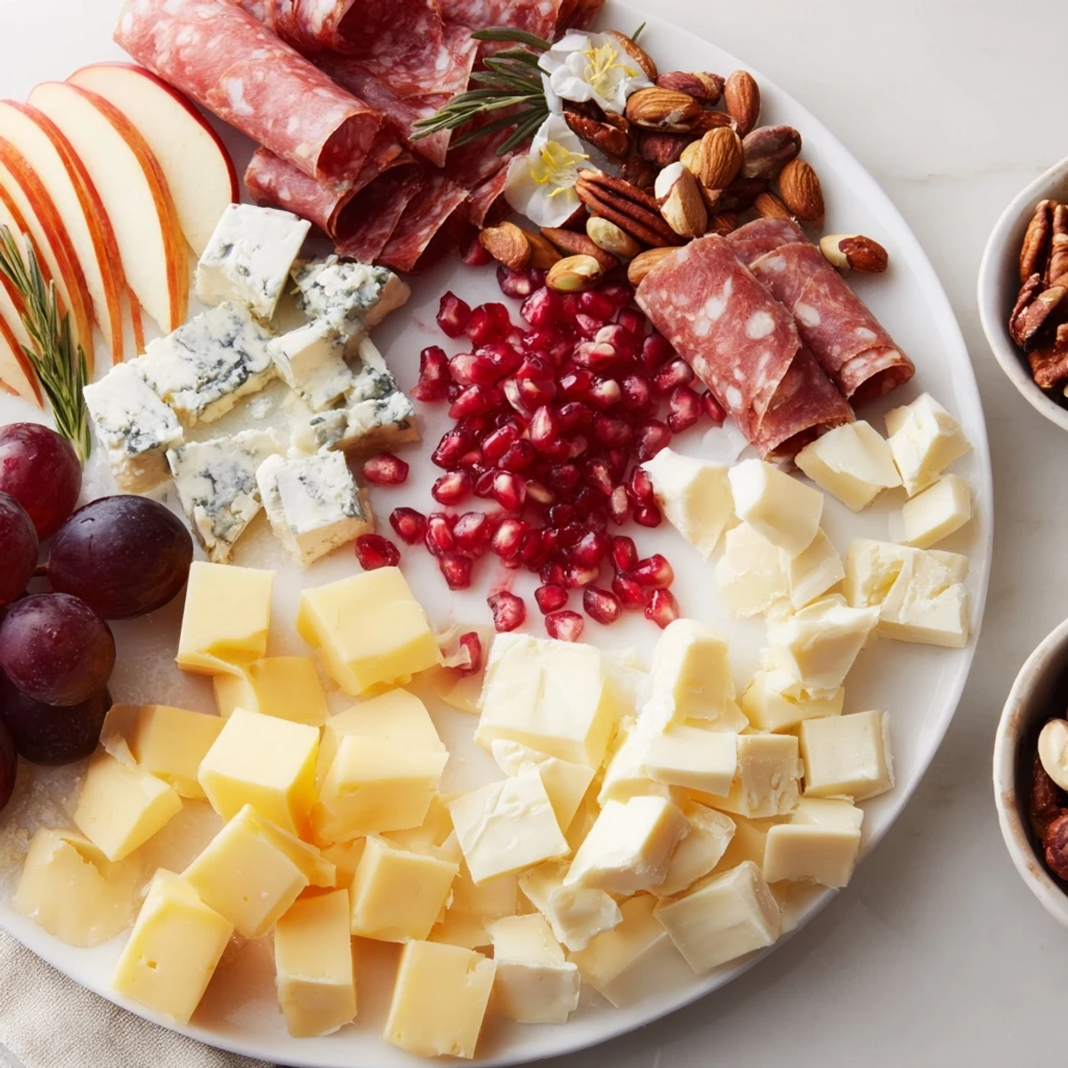 Beautifully styled Winter Wonderland Grazing Tray with an array of foods, ready for your next party.