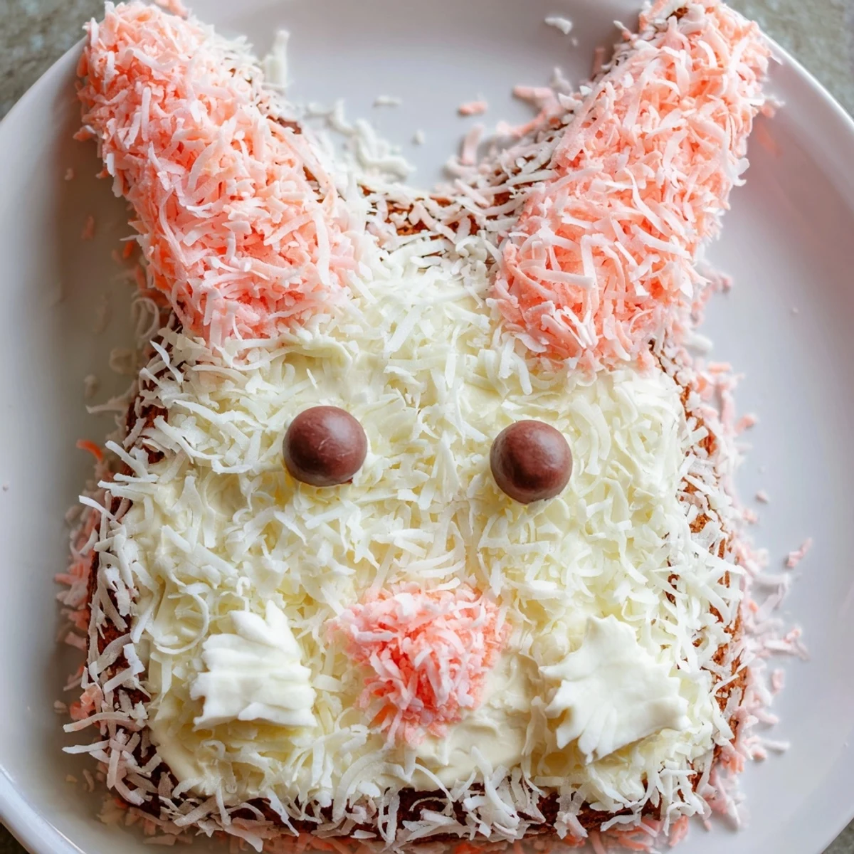 A whimsical photo of a Spring Bunny Carrot Cake; a festive dessert for celebrations.