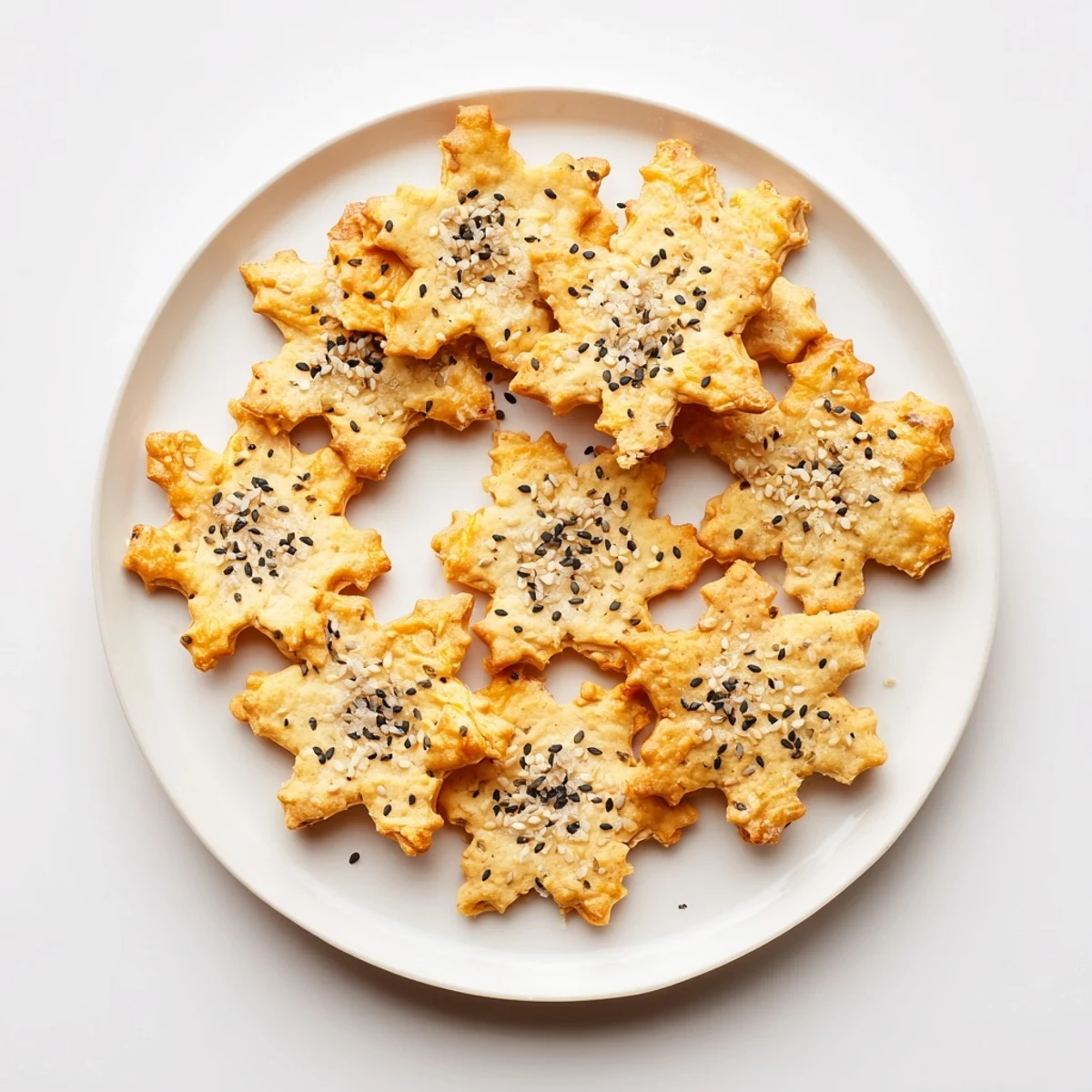 Flaky salt sparkles atop freshly baked Gourmet Crackers, ready for a cheese board arrangement.