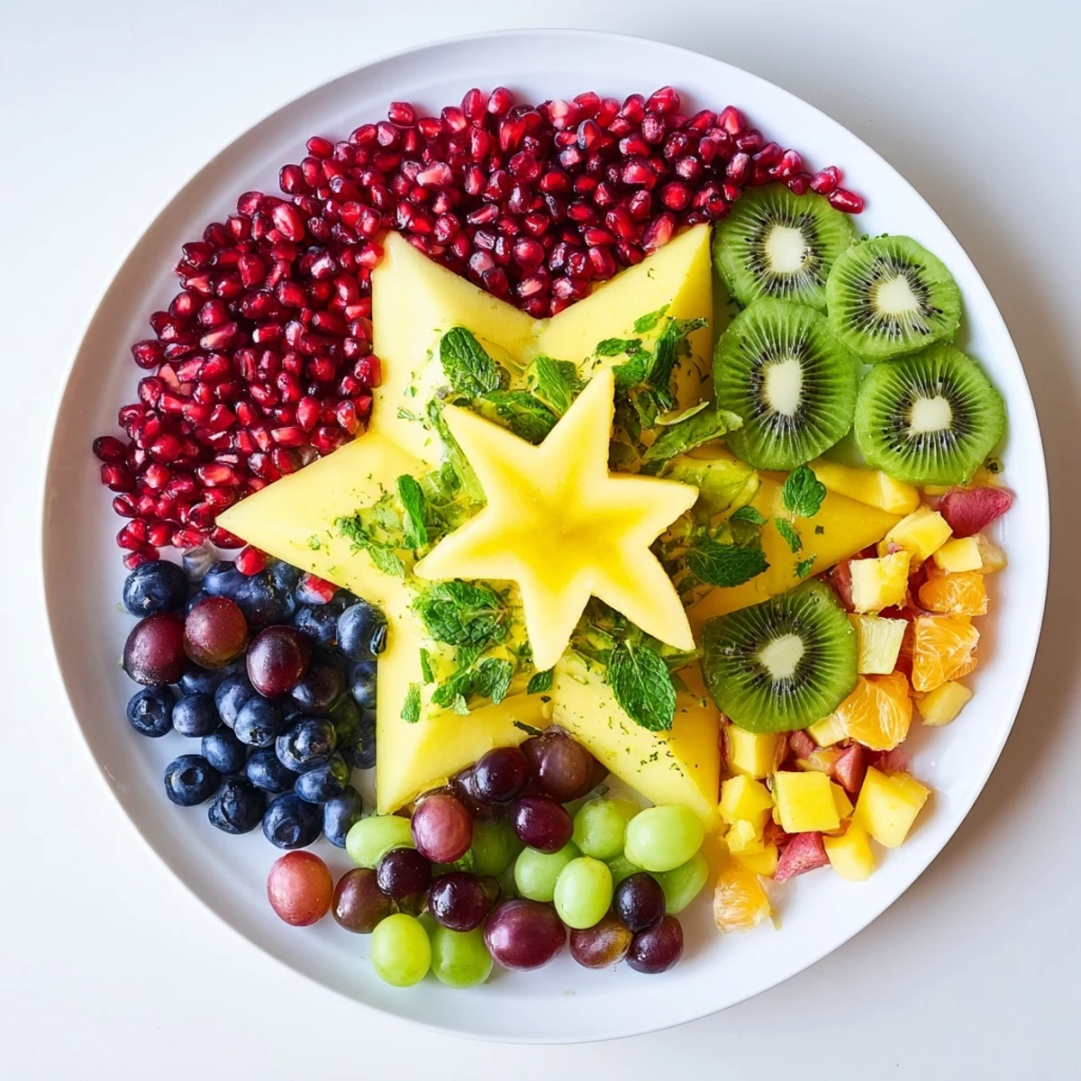 Vibrant Pomegranate and Mint Star Fruit Platter with juicy pomegranate seeds, ready to serve!