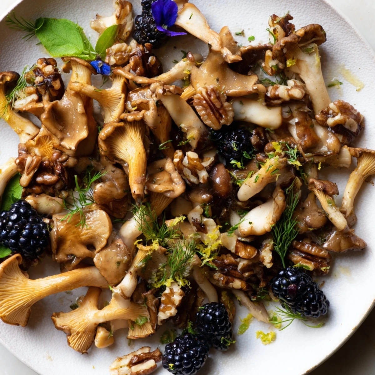 Vibrant dark berries and mushrooms star in the artful Northwest Forest Forager appetizer arrangement.