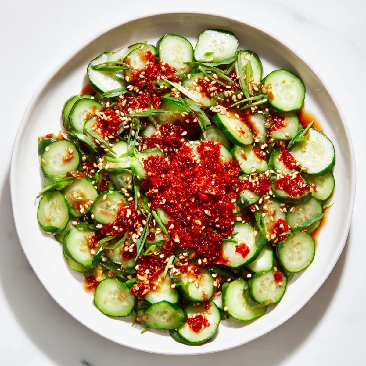Crisp cucumber shaker salad with chili crisp, bursting with the vibrant flavors, a perfect side.