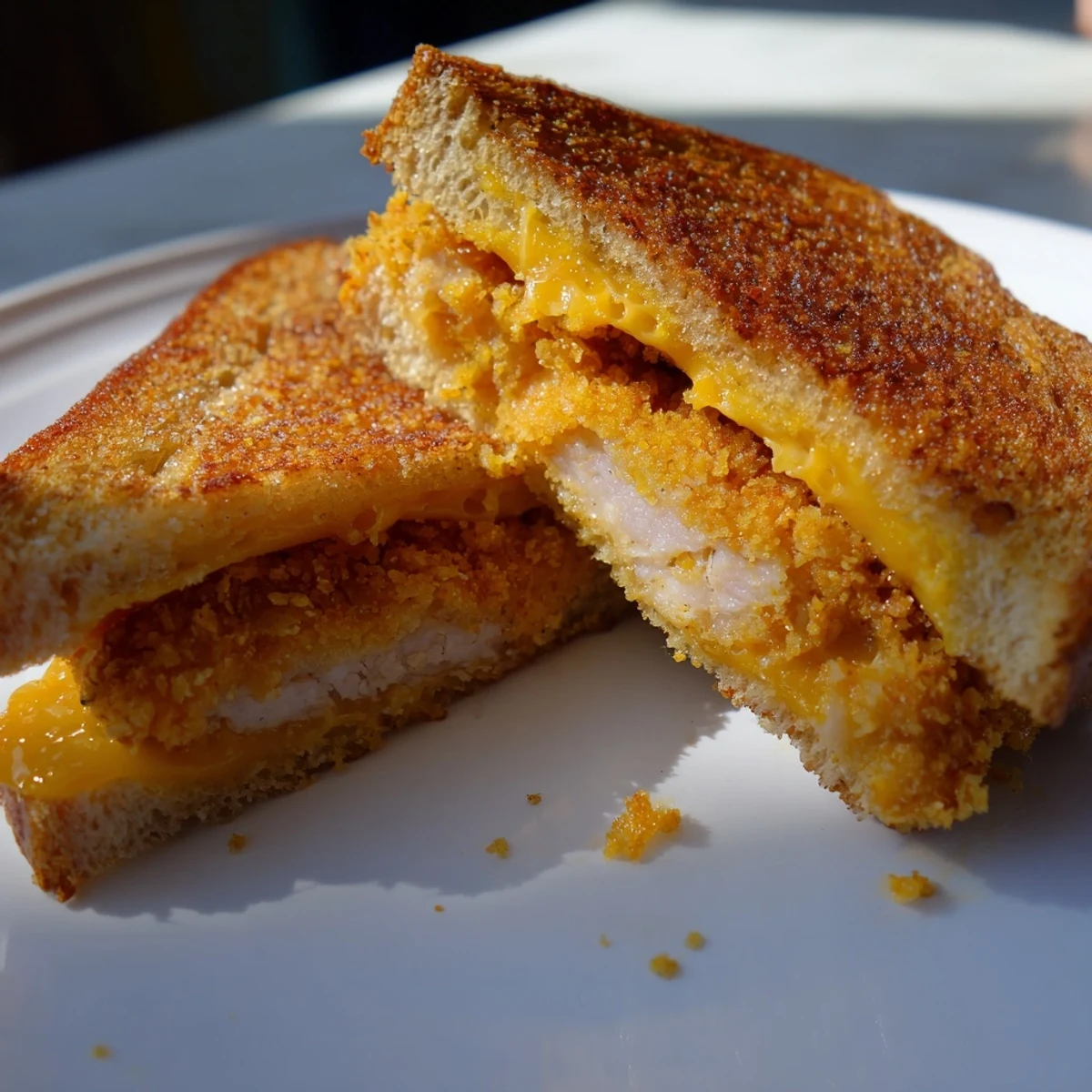 Chicken Nugget Grilled Cheese oozing melted cheddar, a delightful comfort food sandwich.