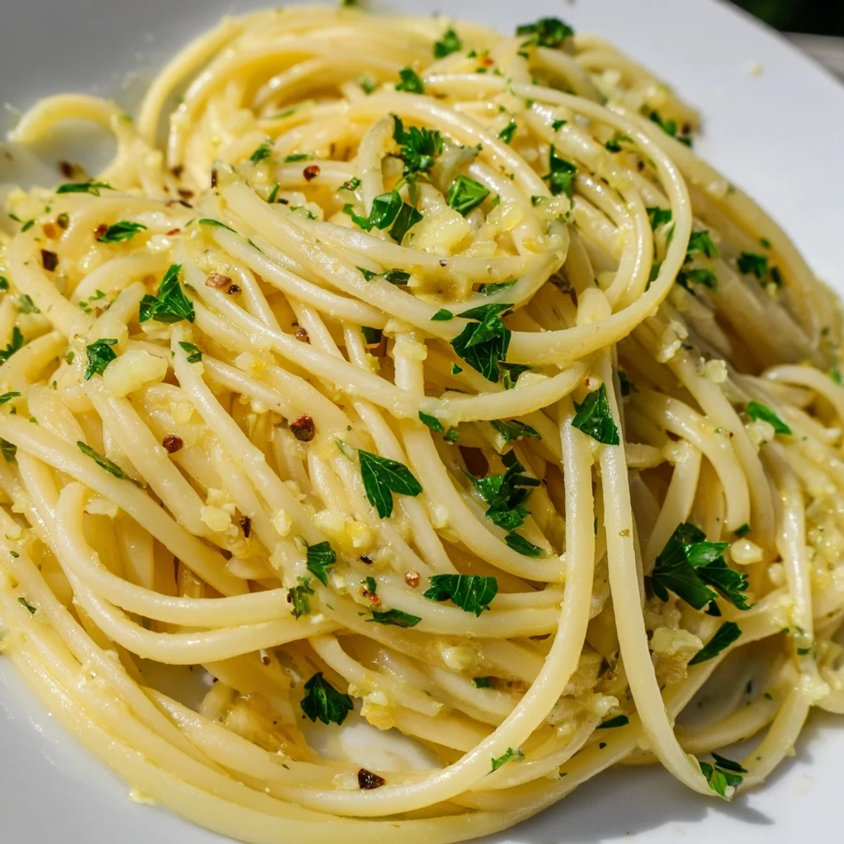 Steaming Garlic Butter Linguine, tossed with fragrant parsley and ready for a satisfying Italian meal.