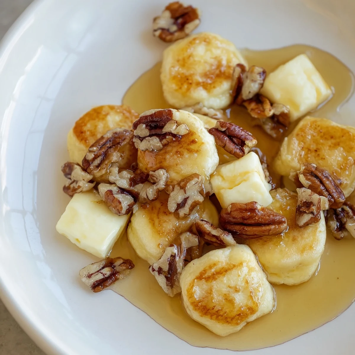 Irresistible, warm Pancake Brie Bites: perfect for brunch, showcasing creamy brie and honey drizzle.