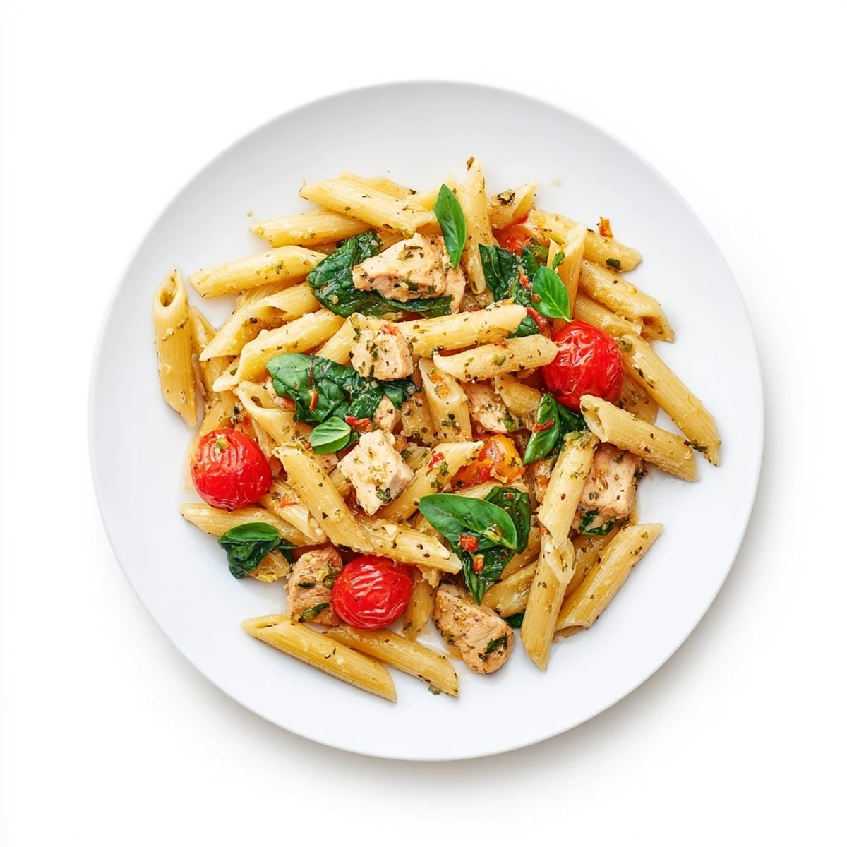 One-Pan Lemon Herb Pasta Chicken features golden chicken pieces and al dente penne coated in a bright, creamy sauce.