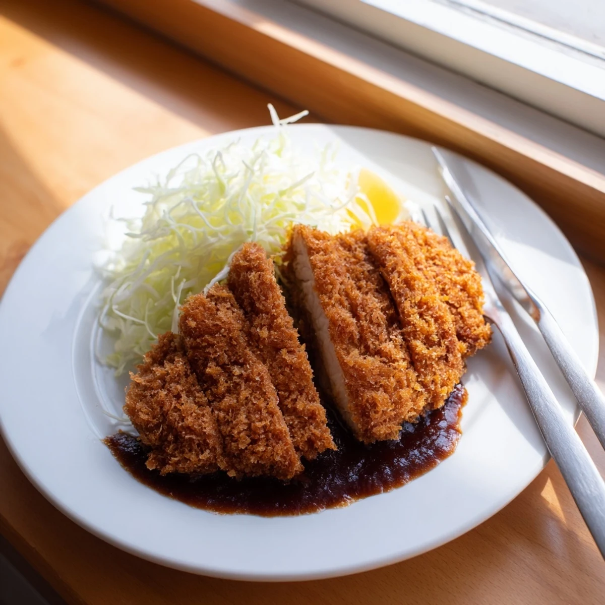 Crispy panko-crusted Chicken Katsu served on steamed rice with tangy tonkatsu sauce.