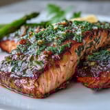 Juicy salmon fillet and crisp asparagus baked together with garlic, lemon, and aromatic dill for a healthy dinner.