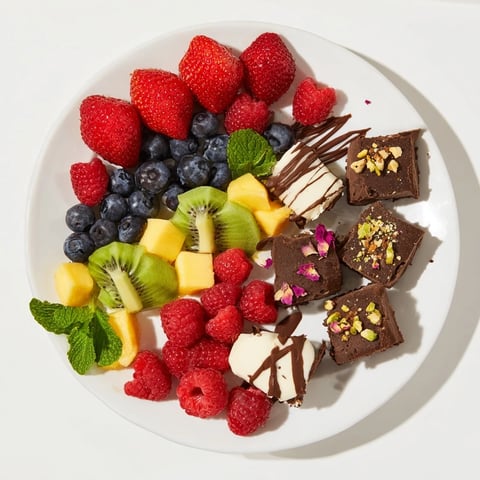 Elegant Sweet Dessert Decadence platter: fresh berries, chocolate drizzle, and decadent sweets ready for serving.