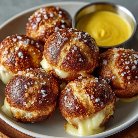 Homemade Mozzarella-Stuffed Pretzel Bites: Cheesy, soft pretzel dough, baked until bubbly.
