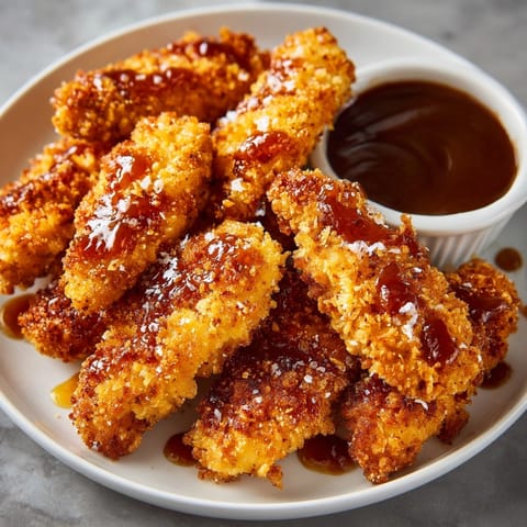Golden-brown Soda Float Chicken Tenders on a plate; juicy, savory with sweet hints.