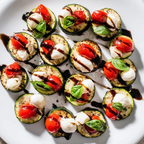 Fresh, flavorful Zucchini Caprese Bites, drizzled with balsamic glaze, a delicious easy Italian appetizer.