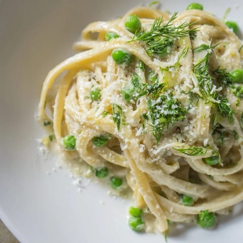 Bright, flavorful Creamy Dill Pasta ready to be enjoyed with the zest of lemon shining through.