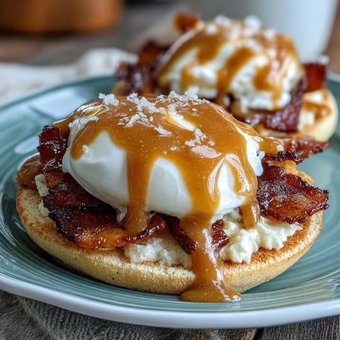 Classic Eggs Benedict with creamy hollandaise sauce, perfectly poached eggs, and Canadian bacon on toasted English muffins.