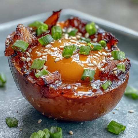 Savory soft-boiled eggs steeped in a bold miso and chili garlic marinade, delivering deep flavor in every bite.