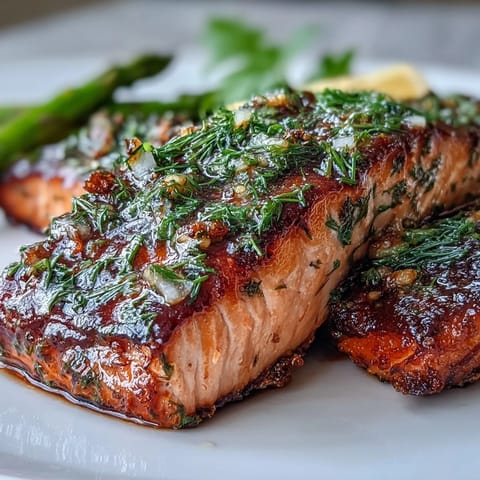 Juicy salmon fillet and crisp asparagus baked together with garlic, lemon, and aromatic dill for a healthy dinner.