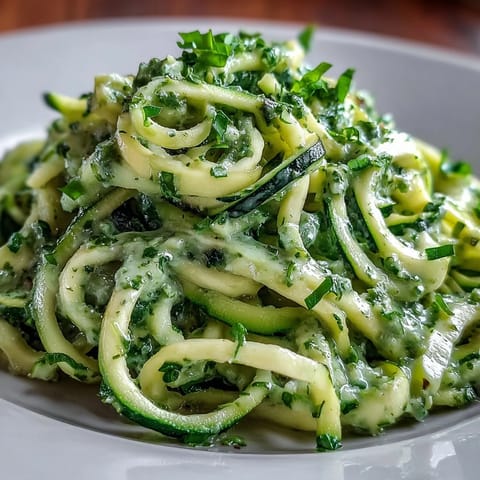 Zucchini Noodles with Avocado Pesto: creamy, vibrant noodles coated in fresh, herby pesto.