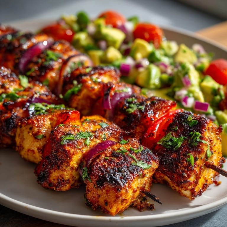 Tender Spiced Grilled Chicken Skewers recipe, the smoky aroma paired perfectly with fresh salsa.