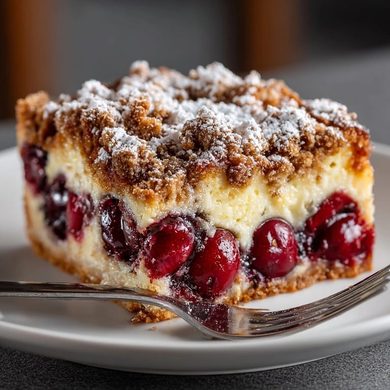 Imagine a soft, custardy Cherry Streusel Breakfast Clafoutis; perfect for a lazy morning treat.
