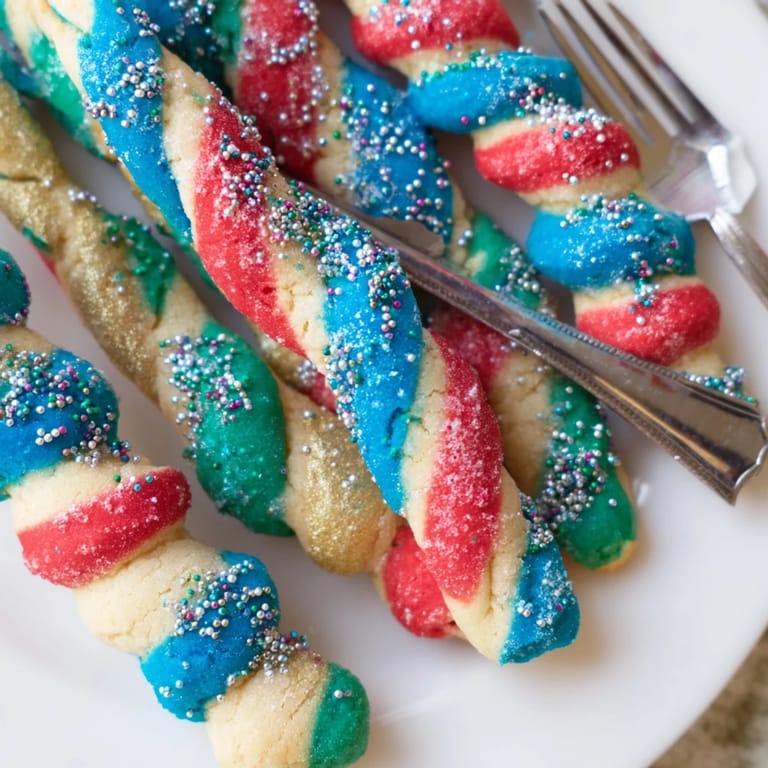 Brightly frosted cookies showcasing Festive Hanukkah Twisted Christmas Cookies, ideal for seasonal treats.