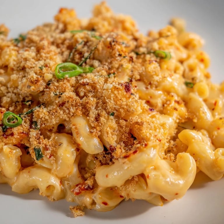 Indulge in Spicy Kimchi Mac & Cheese, a bold fusion of cheese and spices.  