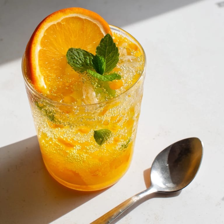 Vibrant probiotic soda mocktail featuring fresh herbs and tropical citrus flavors.
