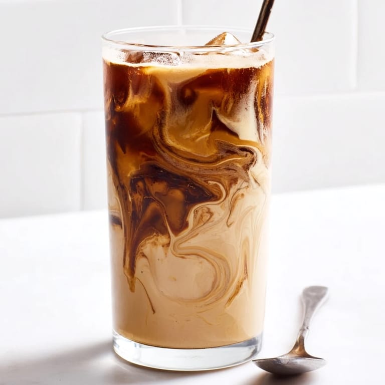 Refreshing tahini iced coffee served in tall glasses, rich and nutty delight.  