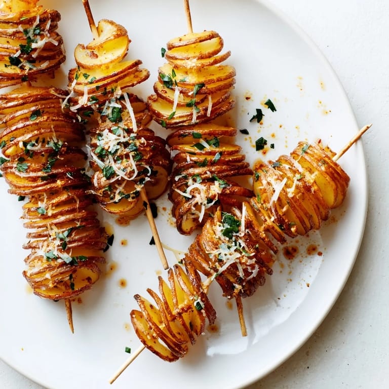 Golden spiral potatoes, air-fried to perfection and garnished with fresh parsley.  