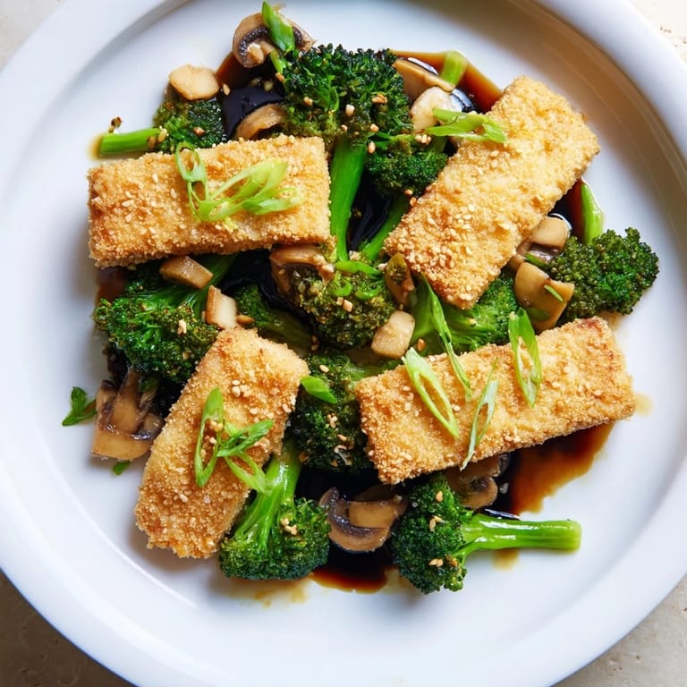 A plant-based culinary masterpiece: Sautéed Tofu Steak served with tender vegetables, ready to eat.