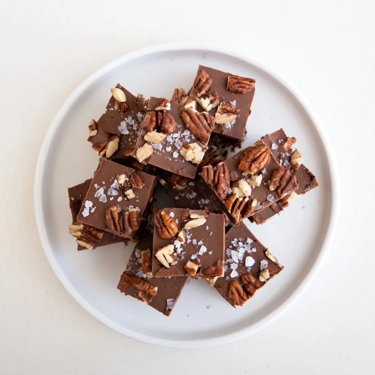 This easy-to-make Easy Marshmallow Fudge shows a pan of chocolatey squares with tiny marshmallow bits.