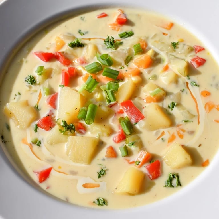 Close-up of hearty Slow Cooker Cajun Potato Soup with tender potatoes and delicious Cajun spices.
