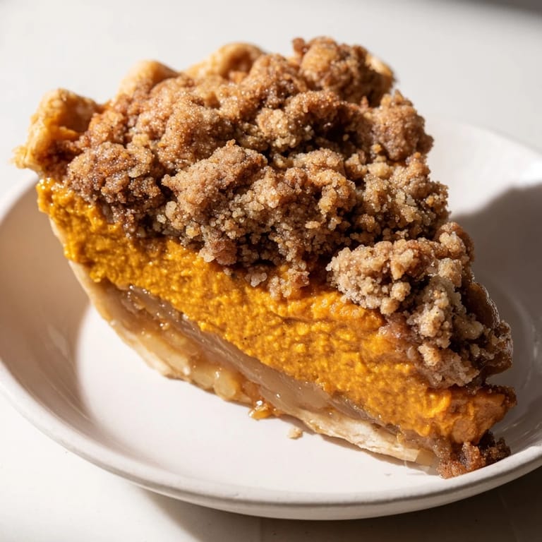 Served in a dish, this pumpkin crisp has a warm, inviting aroma, ideal for a dessert.