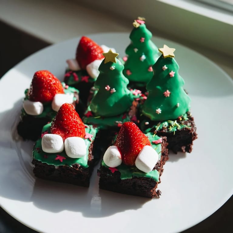 Homemade Express Christmas Tree Brownie Hats, a delightful dessert featuring colorful frosting and festive decorations for everyone.