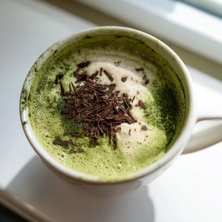 A close-up of a rich and vibrant Matcha Hot Cocoa Protein Mug, ready in minutes!